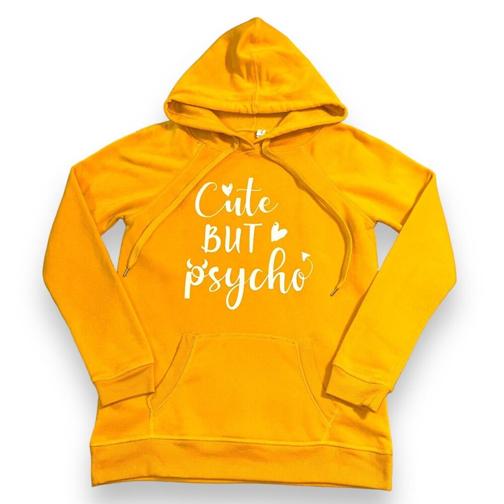 Ardene Womens Hoodie Hooded Sweatshirt Cute But Psycho Mustard Yellow Small